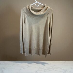 Thalia Sodi Gold Metallic Cowl Neck Sweater XL Shimmer Holiday Evening Tunic Top